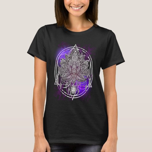Lotus Crystals Zen Flower Of Life Hippie Sacred Ge Tシャツ (正面)