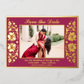 Lotus Flowerインディアン写真金ゴールドで日付を保存 箔招待状 (正面)