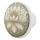 Lotus Flower Green Cream Gold Art Deco Nouveau セラミックノブ (右)