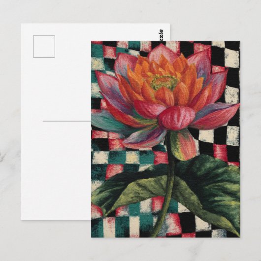Lotus Flower on Checkerboard Background ポストカード (正面/裏面)