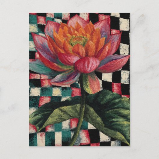 Lotus Flower on Checkerboard Background ポストカード (正面)