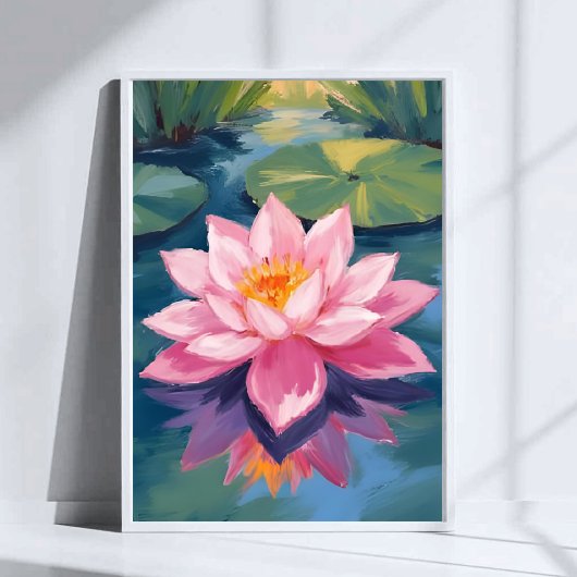 Lotus Flower Pink Water Lily Watercolor Pond ポスター