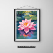Lotus Flower Pink Water Lily Watercolor Pond ポスター