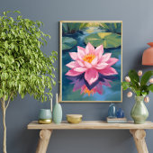 Lotus Flower Pink Water Lily Watercolor Pond ポスター