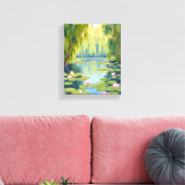 Lotus Flower Pond | Green Watercolor Nature キャンバスプリント (インサイチュ (リビング))