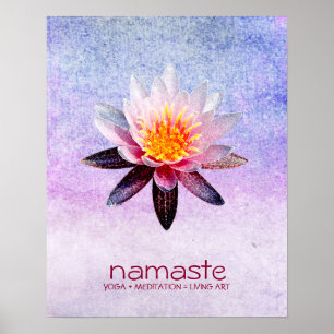 Lotus Flower Watercolor Namaste Yoga Meditation ポスター