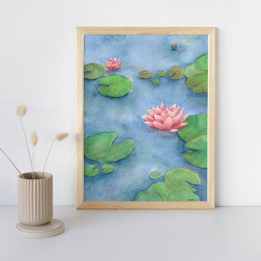 Lotus Flower Watercolor Painting ポスター