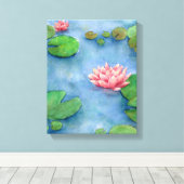 Lotus flower watercolor painting canvas キャンバスプリント (インサイチュ (ウッドフロア))