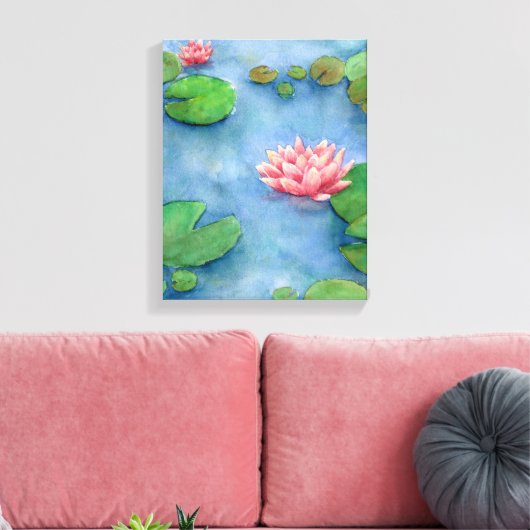 Lotus flower watercolor painting canvas キャンバスプリント (インサイチュ (リビング))