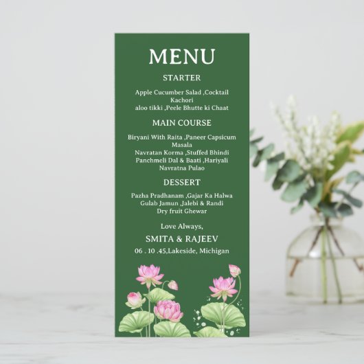 Lotus Flower Wedding Menu Card メニュー (スタンド正面)