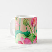 lotus flowers seamless pattern. watercolor botanic コーヒーマグカップ (正面左)