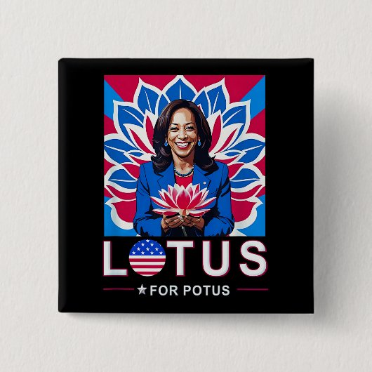 Lotus For Potus USA選出Kamala Harris 2024 缶バッジ (正面)