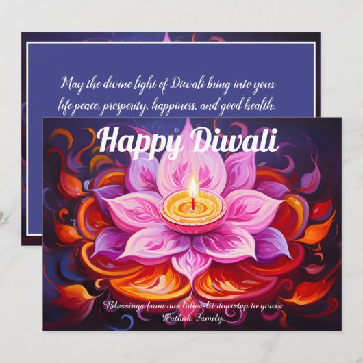 Lotus Lantern Light Diwali Card 招待状 (正面/裏面)