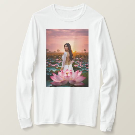 Lotus Radiance：ピンクとゴーの花のバレエ Tシャツ (デザイン正面)