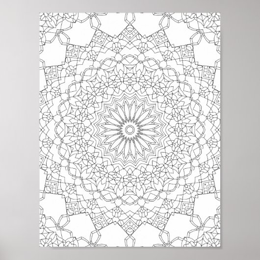 Lotus Star Mandala Coloring Page Detailed Pattern ポスター (正面)