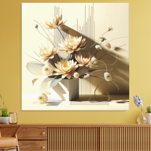 Lotus Structure in Beige キャンバスプリント (インサイチュ (リビング))