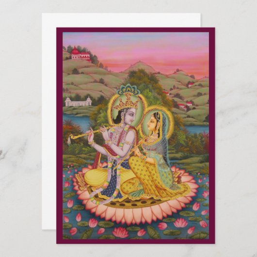 lotusInvitationのKrishnaそしてRadha 招待状 (正面/裏面)