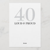「Loud and Clear」でお祝いする40歳の誕生日招待状 招待状 (裏面)