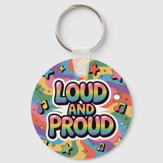 Loud and Proud – Colorful Psychedelic LGBTQ+ Ally  キーホルダー (正面)