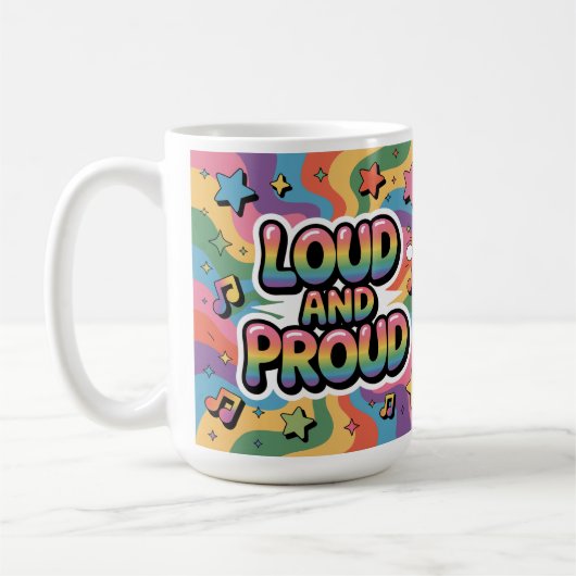 Loud and Proud – Colorful Psychedelic LGBTQ+ Ally  コーヒーマグカップ (左)