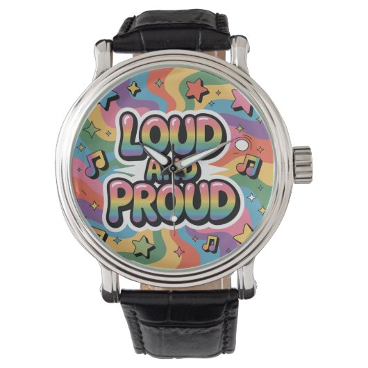 Loud and Proud – Colorful Psychedelic LGBTQ+ Ally  腕時計 (正面)