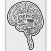 Loud Pipes Quiet Mind — Funny Biker Brain Sticker シール (正面)