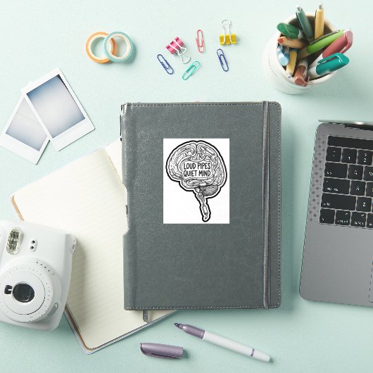 Loud Pipes Quiet Mind — Funny Biker Brain Sticker シール (iPadカバー)