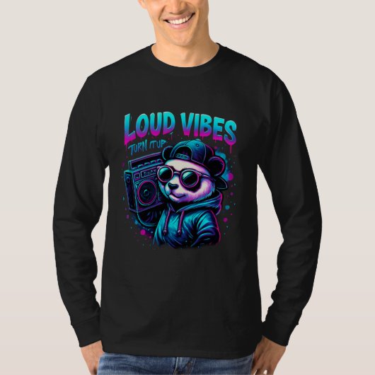 Loud Vibes DJ Panda | Neon Retro Boombox Tシャツ (正面)