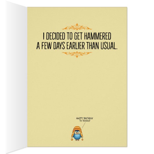 Louieフクロウのおもしろいで新しい帽子のバースデー・カード (内側 (右))