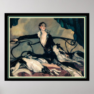 Louis Icart "Girl With Greyhounds" 16 x 20 ポスター