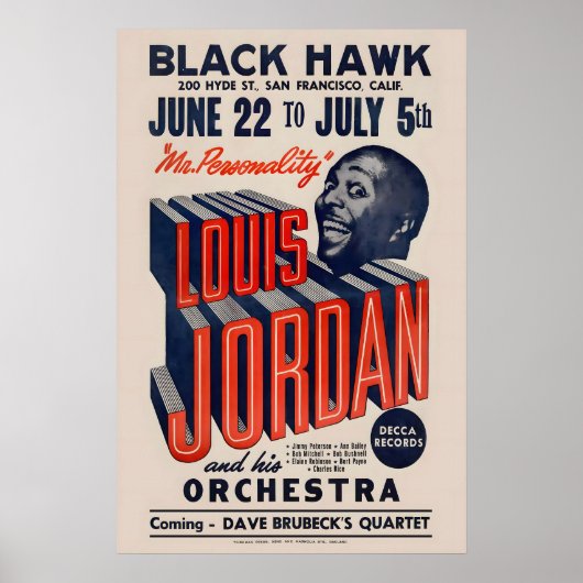 Louis Jordan jazz poster - Black Hawk - San ポスター (正面)