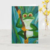 LOUIS the おもしろい Frog - Greeting Card カード (黄色い花)