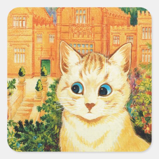 Louis Wainによる猫と絵を描建物の背景 スクエアシール (正面)