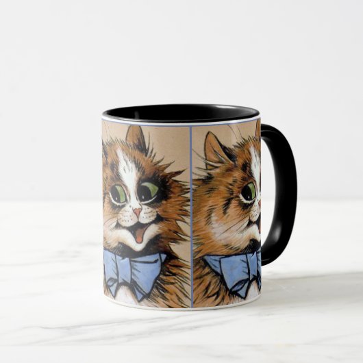 Louis Wainのブルーボウタイ絵を描の猫たち マグカップ (正面右)