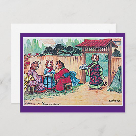 Louis Wain着物日本の猫アートはがき ポストカード (正面/裏面)