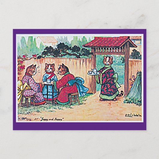 Louis Wain着物日本の猫アートはがき ポストカード (正面)