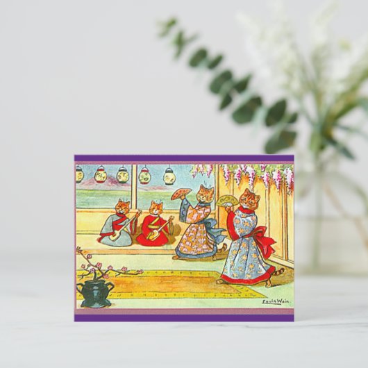 Louis Wain着物日本の猫アートはがき ポストカード (スタンド正面)