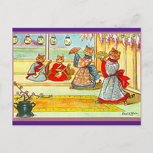 Louis Wain着物日本の猫アートはがき ポストカード (正面)