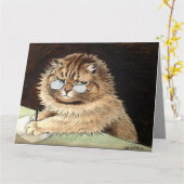 LOUIS WAIN'考える's OF YOU GRAY CAT Greeting Card カード (黄色い花)