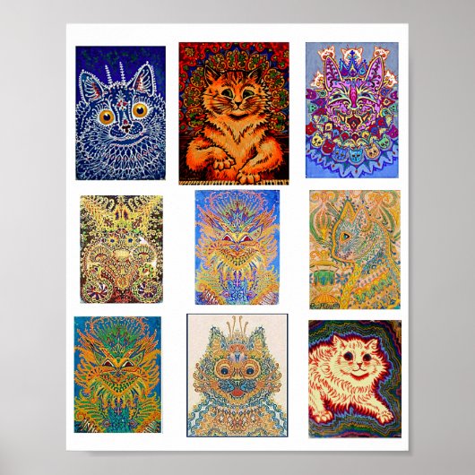 Louis Wain, 9 サイケデリック Cats ポスター (正面)
