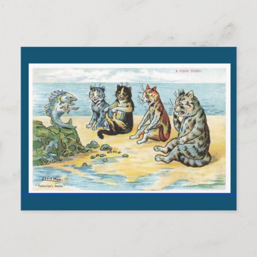 Louis Wain,A Fishy Story, Cat Art Postcard ポストカード (正面)