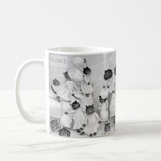 Louis Wain Cat Art Be Good cat pillow fight コーヒーマグカップ (左)