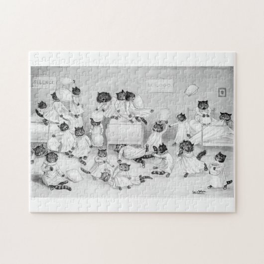 Louis Wain Cat Art Be Good cat pillow fight ジグソーパズル (横)