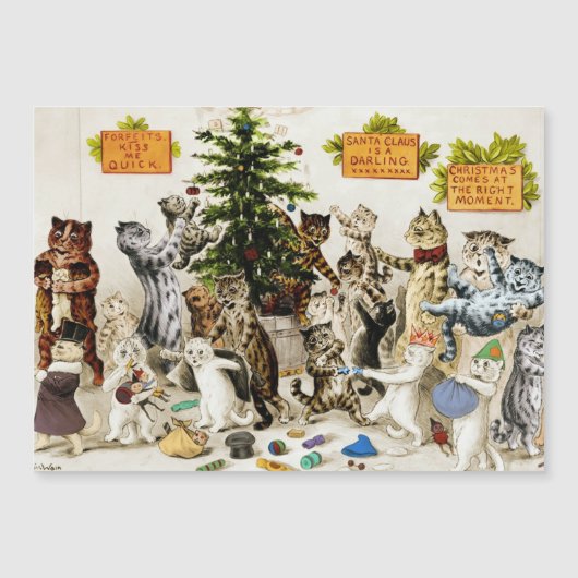 Louis Wain Cats Christmas Party Magnetic Card (正面)