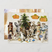 Louis Wain Cats Christmas Tree Decorating Party シーズンポストカード (正面/裏面)