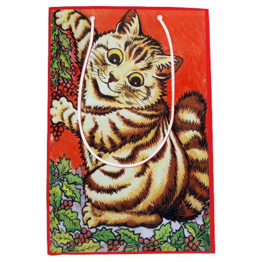 Louis Wain Christmas Cat Decorating Tree Gift Bag ミディアムペーパーバッグ (正面)