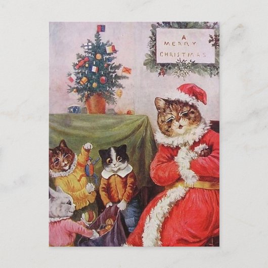 Louis Wain Christmas Cat Family Vintage Postcard シーズンポストカード (正面)