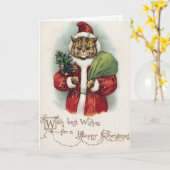 Louis Wain Christmas Cat Folded Greeting Card カード (黄色い花)