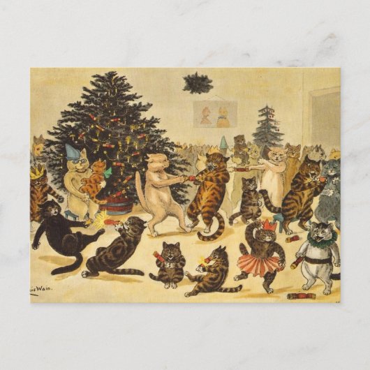 Louis Wain Christmas Party Cats Holiday Postcard シーズンポストカード (正面)