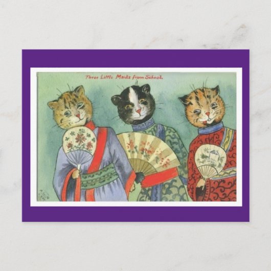 Louis Wain, Japanese Kimono Cat Art  Postcard ポストカード (正面)